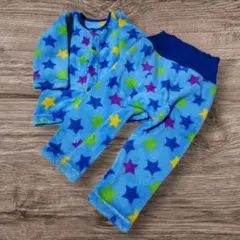 90cm　長袖パジャマ　フリース素材　冬　星柄　青ブルー