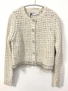 新品　タグ付き　ザラ　ニットカーディガン　ビジュー　パール　S