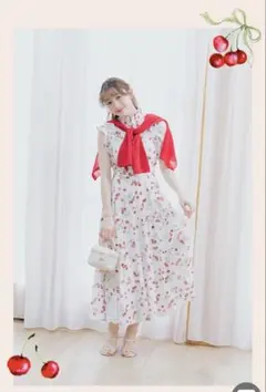 ◇美品◇ リリアンカラット ティアードワンピース チェリー柄 M - メルカリ