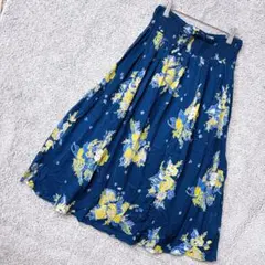 5980 クラウドナイン ロングスカート M-L ネイビー 花柄 綿 総ゴムのサムネイル