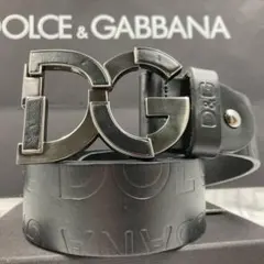 ドルチェ&ガッバーナ ベルト DGロゴ コンビ 型押し レザー 本革 ブラック