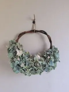 ＊秋色紫陽花の花かご風リース＊紫陽花　ドライフラワー　水色紫陽花