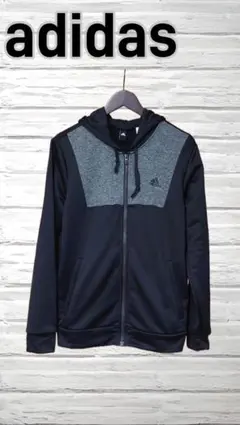 adidas フード付きパーカー 黒/グレー