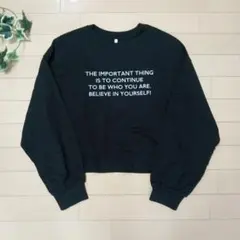 美品■GUクロップドロゴTシャツ ブラック キッズLサイズ 長袖カットソー