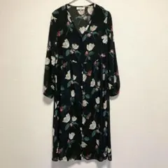 コルザ ハニーズ 花柄 Vネックロングワンピース 総柄 黒 M 透け感 おしゃれのサムネイル