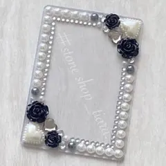 B8【薔薇＊ハート＊ビジュー＊パール】硬質ケース♡デコ♡ブラック・ホワイト系