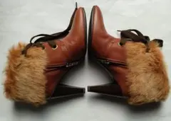 ブラウンファー付きハイヒールブーツ