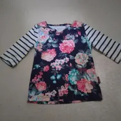 100cm TORIDORY 花柄ストライプ 7分袖 カットソー