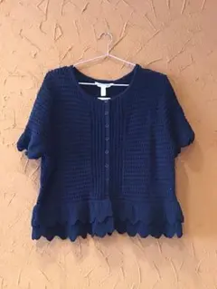 【新品】Ｈ＆Ｍ かぎ編みニット 半袖カーディガン ネイビー Ｌ