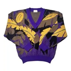 総柄ニット Vネック 柄ニット vintage