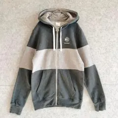 【リーボック】 ロゴ刺繍 バイカラー 裏起毛 ジップアップ パーカー (XS)