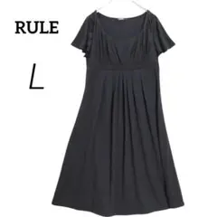 c4135【RULE】カットソー ワンピース フレンチスリーブ L 黒 ひざ丈