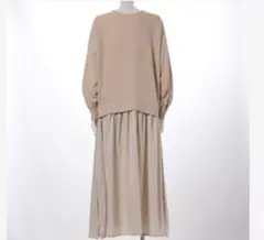 anana ナチュラル 異素材切替ワンピース L