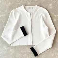 美品☆セルフォード／ラメ入り ラウンドネック ニットカーディガン 短丈 M 白のサムネイル