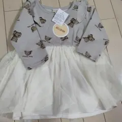 新品　タグ付き　女の子　ワンピース　秋冬　90 くま　裏起毛　チュール