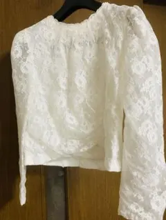 総レース 長袖ブラウス ホワイト パール調ボタン