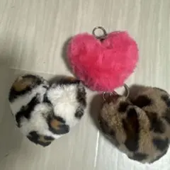 ファーキーホルダー 3個セット ハート型