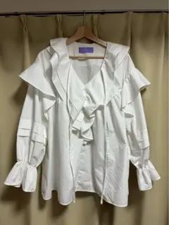 付け襟風ビッグカラーフリルブラウスチュニック