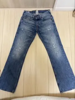 True Religion ストレートデニム 青 ダメージ加工