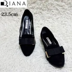 ダイアナ　リボンフラットパンプス　スエード　ブラック　23.5cm