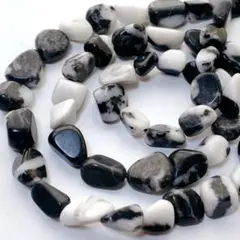 bk454/SALE！天然石◇ブラックホワイトゼブラジャスパー　タンブル　1連