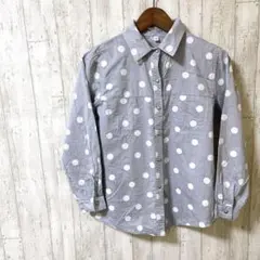グレー ドット柄 長袖シャツ 【M】ボタン付き