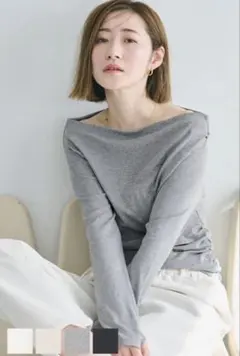オフショルダー長袖Tシャツ グレーのサムネイル