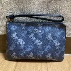COACH コーチ リストレットポーチ 馬車柄 ネイビー