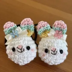 あみぐるみヘアゴム♡3色の耳の真っ白うさぎちゃん♡