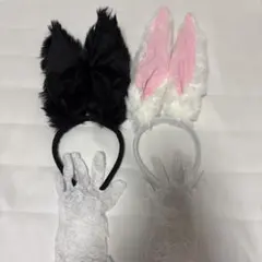 うさぎ　耳　カチューシャ　白　体育祭　文化祭　コスプレ(レース手袋つき)
