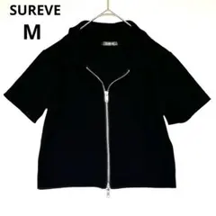 SUREVE 2個ジッパー付き　ショート丈　半袖トップス 前開きファスナー　黒色