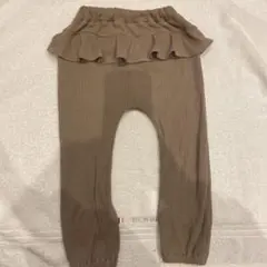 フリル付きベージュリブパンツ 100