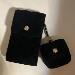 ブラックベルベットキルティングショルダーバッグ