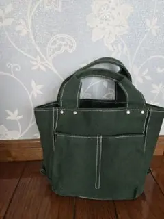 グリーン　小さいトートバッグ