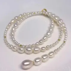 絶品カラー 本真珠 パール　ケシ　オーロラ 無調色 ロング ネックレス 63cm