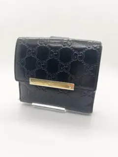 GUCCI グッチ　折り財布　メタルロゴ　Wホック　ブラック　グッチシマ　GG GUCCI グッチ 折り財布 メタルロゴ Wホック ブラック グッチシマ GG