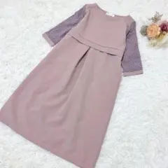 ✨美品✨ミルクティー マタニティ ストレッチレース袖切り替えエレガントワンピースのサムネイル