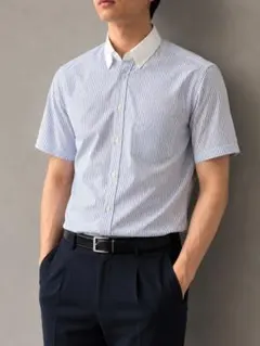 [新品]UNIQLO 半袖 ボタンダウンシャツ ストライプ Lサイズ
