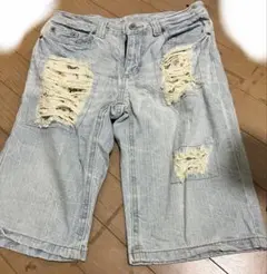 ダメージ加工 ライトブルー ショートパンツ 64