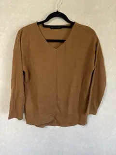 ニット Vネック レディース 即日発送 M ブラウン 冬