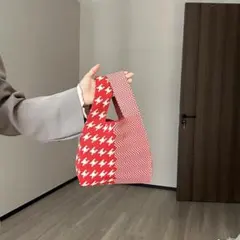 ❤️大人気❤️ニットトートバッグ 千鳥柄 ギザギザ ミニバッグ 韓国 可愛い