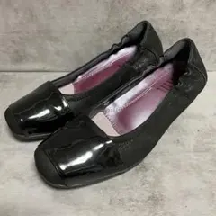【フィットフィット】（23）パンプス ローウェッジソール エナメル ブラック