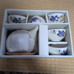 急須と湯飲み5個セット 紫色の花柄
