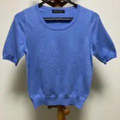 青いウール混紡半袖ニット M