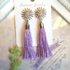 薄紫タッセル付きファッションピアス/イヤリング(ハンドメイド)