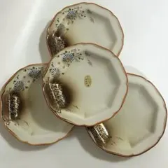 【未使用】有田焼　瑞祥窯　銘々皿　4枚セット　輪花　金彩　草花紋