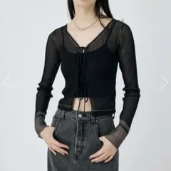 MOUSSY FRONT TIE シアーカーディガン ブラック