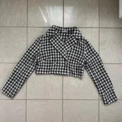 チェック柄クロップドジャケット ハウンドトゥース