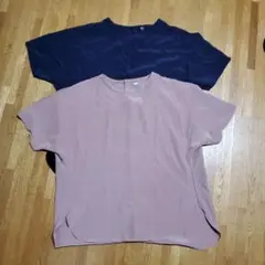 UNIQLO シルフィールブラウス サイズM ピンク ネイビー　2枚