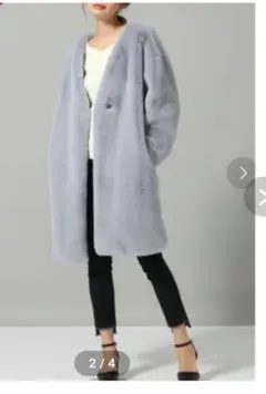 JEANASIS ボリューム ファー ノーカラーコート　ボアコート